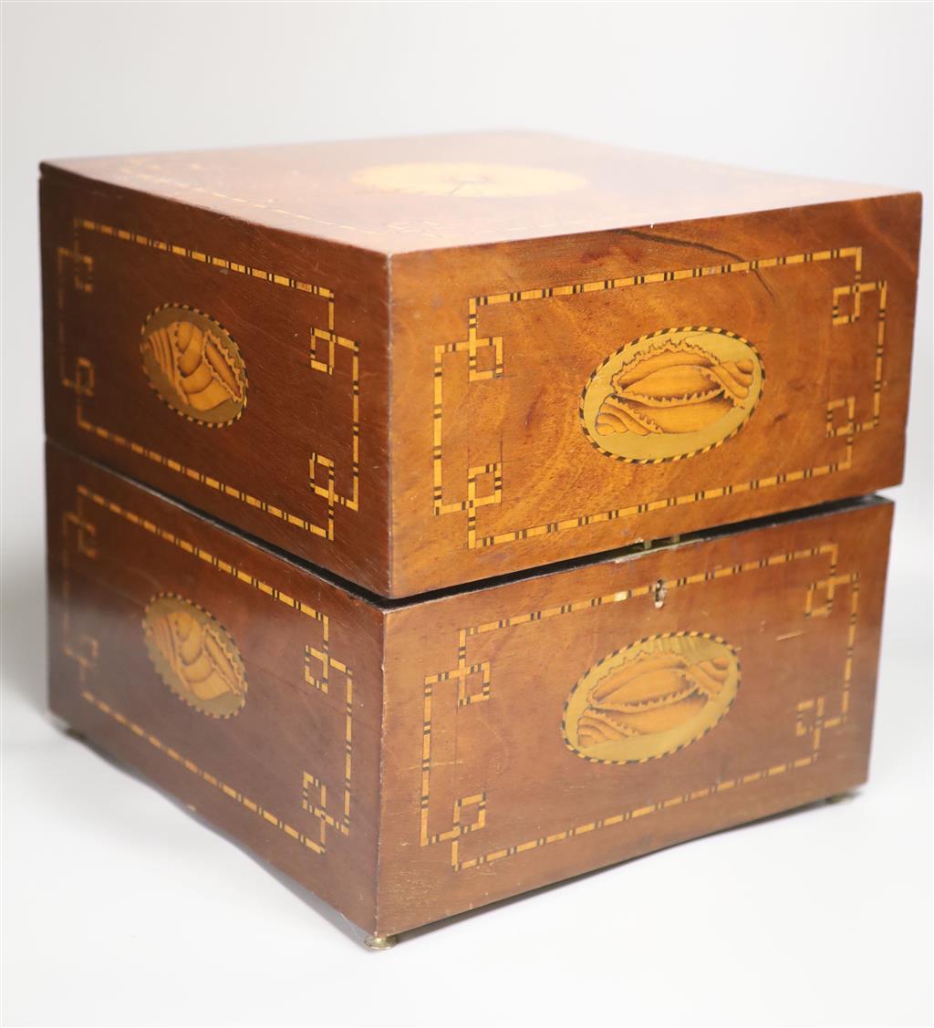 A Victorian inlaid mahogany decanter box, height 29cm